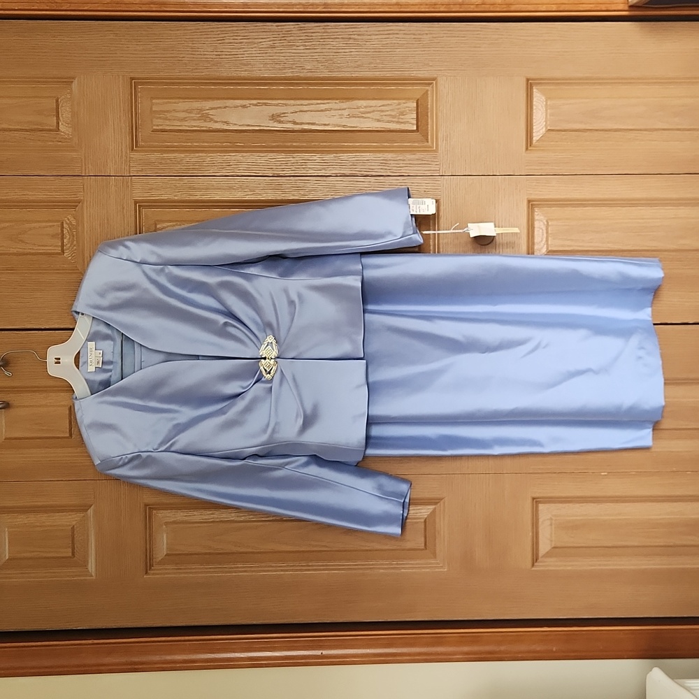 Kay Unger petites 80s/90s vintage periwinkle three-piece silk formal wear. NWT!